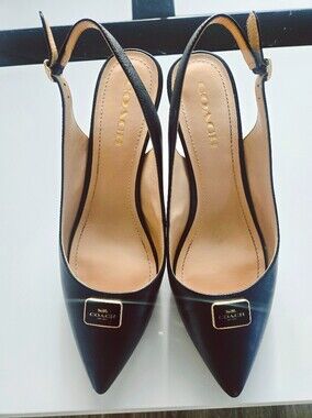 Coach Black Leather Kitten Heels with Tan Insole